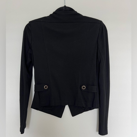 CAbi Black Ponte Knit Moto Jacket Asymmetrical Zip Snap #615 Size XS - Picture 3 of 5